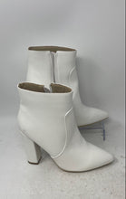 Load image into Gallery viewer, Idifu Womens White Pointed Toe Block Heel Side-Zip Ankle Booties Size 6