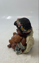 Load image into Gallery viewer, Ceramic Decorative Collectible Black Baby Angel Holding Teddy Bear Figurine