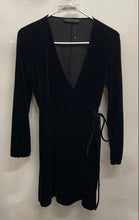 Load image into Gallery viewer, Zara Womens Black Velvet Long Sleeve Surplice Neck Tie Waist Wrap Dress Size S