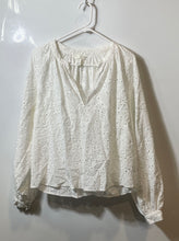 Load image into Gallery viewer, H&M Womens White Cotton Embroidered Eyelet Balloon Sleeve Blouse Top Size Small