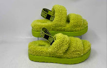 Load image into Gallery viewer, UGG Womens Oh Fluffita Key Lime Green Open Toe Platform Slippers Size 8