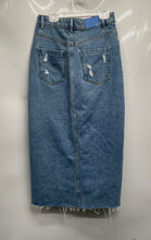 Load image into Gallery viewer, Zara Womens Blue Denim Light Wash Distressed Front Slit Midi A-Line Skirt Sz XS