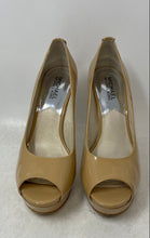 Load image into Gallery viewer, Michael Kors Womens Beige Patent Leather Peep Toe Stiletto Pump Heels Size 7 M