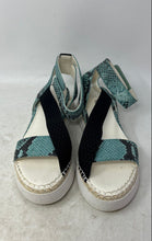 Load image into Gallery viewer, Franco Sarto Womens Darla Teal Snakeskin Print Leather Ankle Strap Sandals Sz 6M