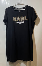 Load image into Gallery viewer, Karl Lagerfeld Womens Black Rhinestone Short Sleeve Pullover T-Shirt Dress Sz XL