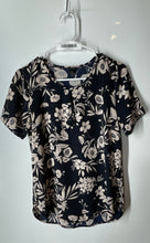 Load image into Gallery viewer, Ann Taylor Womens Black Floral Short Sleeve Keyhole Round Neck Blouse Top Sz XS