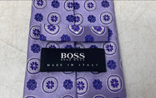 Load image into Gallery viewer, Hugo Boss Mens Purple Floral Print Silk Keeper Loop Adjustable Pointed Tie