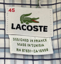 Load image into Gallery viewer, Lacoste Mens Light Blue Plaid Print Cotton Short Sleeve Dress Shirt Size 45