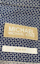 Load image into Gallery viewer, Michael Kors Mens Blue White Geometric Print Slim Fit Dress Shirt Size 16 1/2
