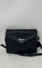Load image into Gallery viewer, Nine West Womens Black Pebbled Leather Adjustable Strap Flap Over Crossbody Bag