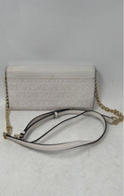 Load image into Gallery viewer, Michael Kors Womens Beige Signature Embossed Adjustable Strap Flap Crossbody Bag
