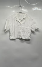 Load image into Gallery viewer, Zara Girls White Eyelet Short Sleeve Collared Cropped Button-Up Shirt Size 13-14