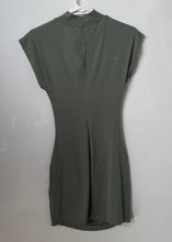 Load image into Gallery viewer, Zara Womens Green Cap Sleeve Mock Neck Pullover Ruched Mini Dress Size M