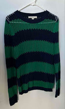 Load image into Gallery viewer, Loft Womens Blue Green Striped Long Sleeve Crew Neck Pullover Sweater Size M