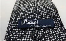 Load image into Gallery viewer, Polo By Ralph Lauren Mens Black White Printed Bar Track Adjustable Pointed Tie