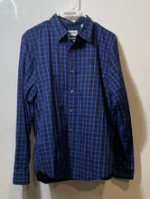 Load image into Gallery viewer, Timberland Mens Blue Plaid Long Sleeve Collared Button-Up Shirt Size Medium