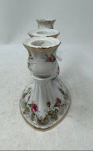 Load image into Gallery viewer, Vintage Chodziez White Ceramic Floral Gold Trim Three Arm Candlestick Holder