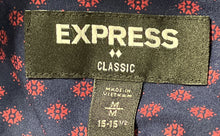 Load image into Gallery viewer, Express Mens Blue Pink Printed Classic Fit Collared Dress Shirt Size 15-15.5 M