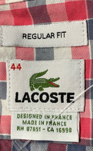 Load image into Gallery viewer, Lacoste Mens Pink Gray White Plaid Collared Regular Fit Button-Up Shirt Size 44