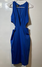 Load image into Gallery viewer, Bebe Womens Blue Fierce Side Cut-Out Ponte Deep V-Neck Bodycon Dress Size XS