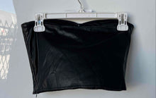 Load image into Gallery viewer, Zara Womens Black Faux Leather Strapless Sleeveless Zip Corset Top Size Medium