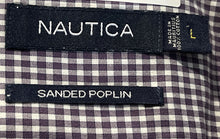 Load image into Gallery viewer, Nautica Mens Purple White Gingham Cotton Sanded Poplin Button-Up Shirt Size L