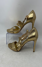 Load image into Gallery viewer, Michael Kors Womens Gold Leather Open Toe High Stiletto Slip-On Heels Size 9M