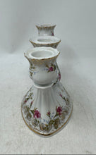 Load image into Gallery viewer, Vintage Chodziez White Ceramic Floral Gold Trim Three Arm Candlestick Holder