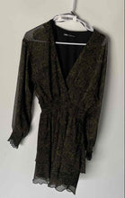 Load image into Gallery viewer, Zara Womens Green And Black Abstract Print Long Sleeve Wrap Dress Size S