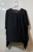 Load image into Gallery viewer, Michael Kors Womens Black Rhinestone Round Neck Blouse Top Size L