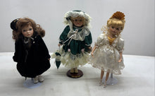 Load image into Gallery viewer, Lot Of 3 Pieces Vintage Mixed Porcelain Dolls Collectible With Outfits