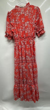 Load image into Gallery viewer, Max Studio Womens Coral Floral Print Short Sleeve Tiered Maxi Dress Size M