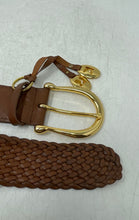 Load image into Gallery viewer, Michael Kors Womens 553633 Brown Gold-Tone Buckle Leather Braided Belt