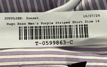 Load image into Gallery viewer, Hugo Boss Mens Purple White Striped Print Cotton Long Sleeve Dress Shirt Size 16