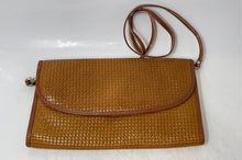 Load image into Gallery viewer, Amelia Berko Womens Brown Embossed Leather Weave Design Snap Flap Shoulder Bag