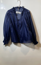 Load image into Gallery viewer, Aqua Womens Navy-Blue Long Sleeve Button Front Blouse Top Shirt Size Medium
