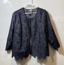 Load image into Gallery viewer, Chico's Womens Blue Floral Embroidered Long Sleeve Open Front Jacket Size 3