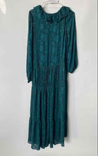Load image into Gallery viewer, Zara Womens Teal Jacquard Balloon Sleeve Ruffle V-Neck Tiered Maxi Dress Size M