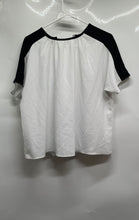 Load image into Gallery viewer, Alfani Womens White & Black Colorblock Short Sleeve Blouse Top Size XS