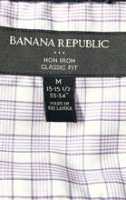 Load image into Gallery viewer, Banana Republic Mens Purple Plaid Classic Fit Non-Iron Dress Shirt Sz M 15-15.5