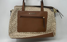 Load image into Gallery viewer, Tommy Hilfiger Womens Brown Beige Monogram Inner Pockets Zipper Satchel Bag