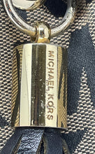 Load image into Gallery viewer, Michael Kors Womens Black Monogram Tassel Adjustable Strap Crossbody Bag
