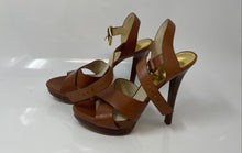 Load image into Gallery viewer, Michael Kors Womens Brown Leather Open Toe Stiletto Platform Heels Size 8.5M