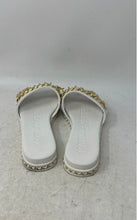 Load image into Gallery viewer, Karl Lagerfeld Paris Womens White Gold-Tone Embellished Slip-On Slide Sandals 6