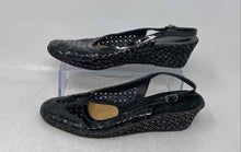 Load image into Gallery viewer, Sesto Meucci Womens Black Leather Laser Cut Wedge Heel Slingback Sandals Size 8