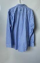 Load image into Gallery viewer, Nordstrom Mens Blue Gingham Wrinkle Free Trim Fit Dress Shirt Size 17 34-35