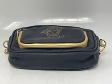 Load image into Gallery viewer, Versace Parfums Womens Black Gold-Tone Faux Leather Chain Strap Crossbody Purse