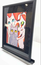 Load image into Gallery viewer, Three Colorful Whimsical Cats Black Framed And Matted Wall Decor Art Print