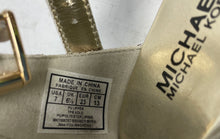 Load image into Gallery viewer, Michael Kors Girls Brandy White Gold Monogram Studded Gladiator Sandals Size 7