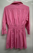 Load image into Gallery viewer, Zara Womens Pink Long Sleeve Collared Regular Fit Short Poplin Mini Dress Size M